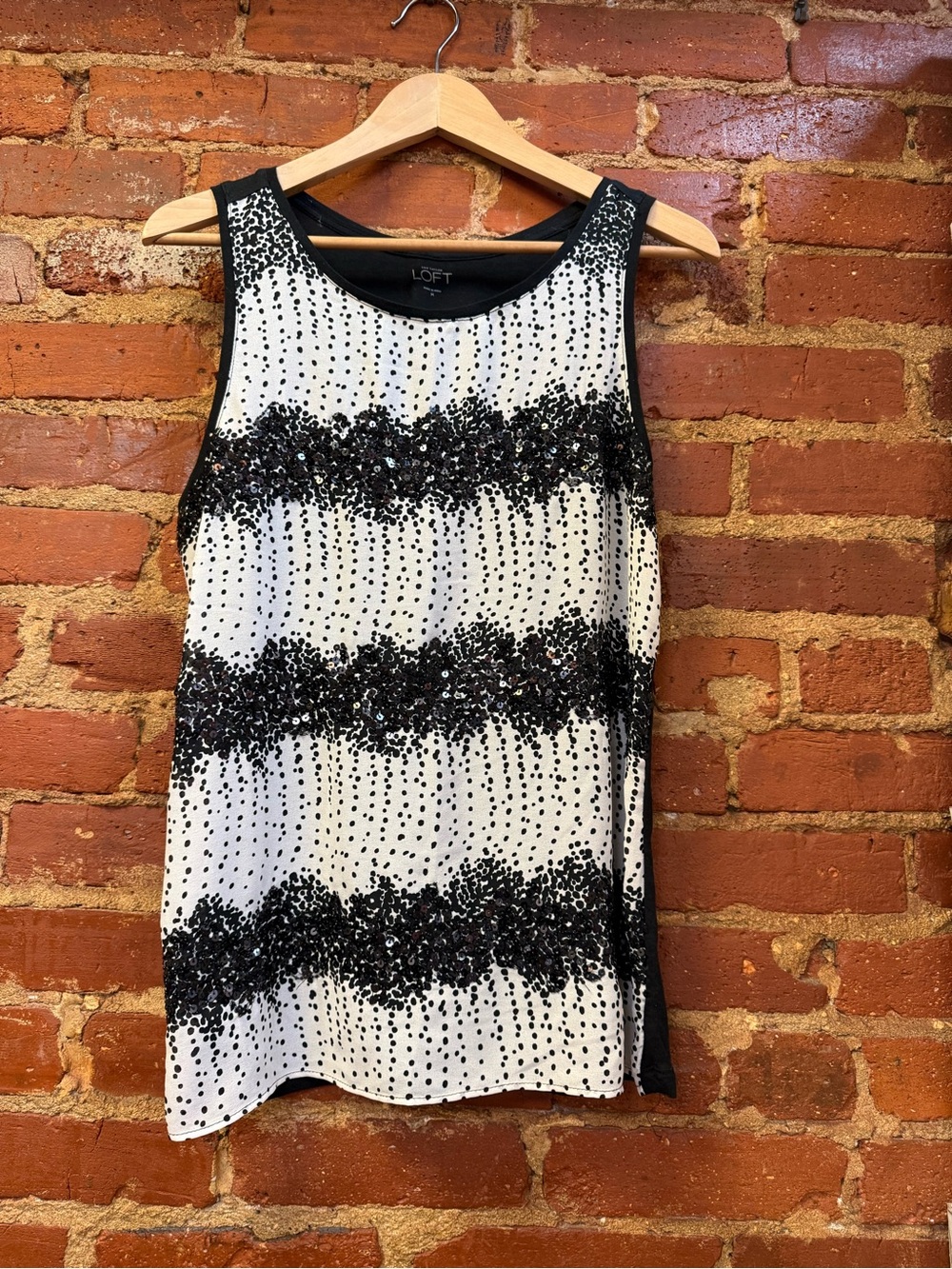 LOFT Black & White Beaded Sleeveless Tank